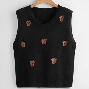 Embroidery Teddy Bear Pattern Sweater Vest - SHEIN - Size 2XL